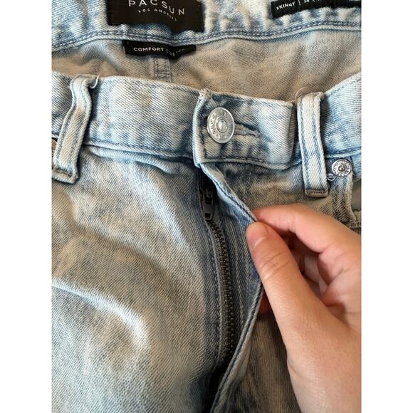 PacSun Men’s Skinny Jeans 34 x 32 Comfort Stretch Light Wash Distressed Denim - Picture 3 of 4